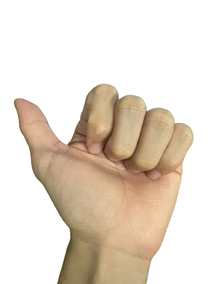 Hướng ngón cái sang trái báo hiệu giao bóng xoáy sang trái trong bóng bàn đôi