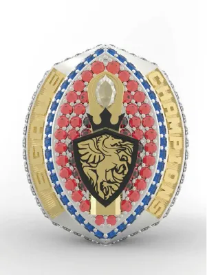 Thiết kế nhẫn vô địch bóng đá Mỹ: Mặt trước với biểu tượng đội và đá quý