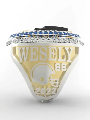 Thiết kế nhẫn vô địch bóng đá Mỹ: Mặt bên trái với tên cầu thủ và số áo