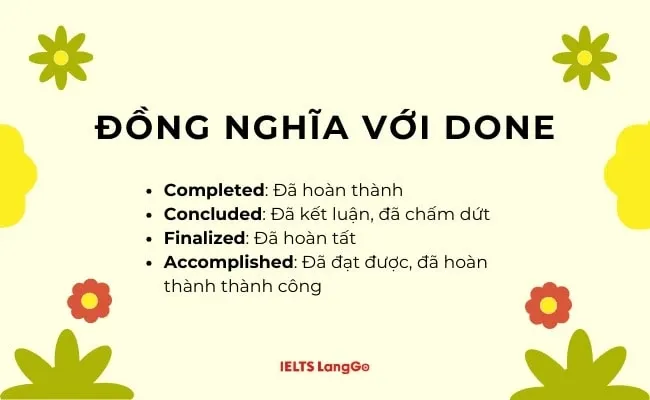 Các từ đồng nghĩa với Done là gì?