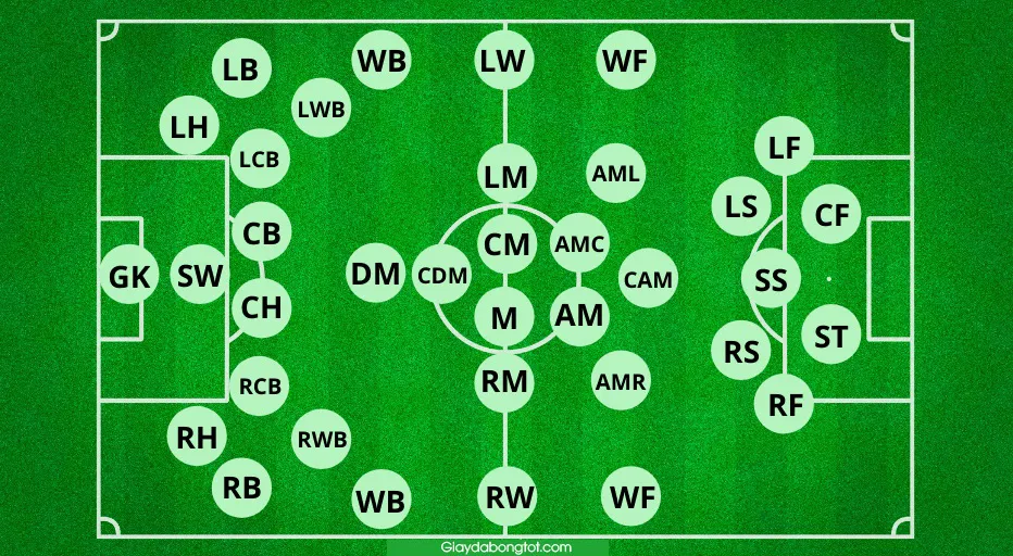 Sơ đồ chiến thuật tổng quát thể hiện vai trò của ST và các vị trí khác trong bóng đá 11 người