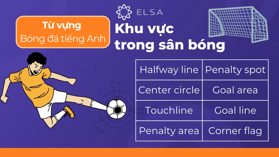 Từ vựng tiếng Anh về khu vực sân cỏ khi chơi bóng đá