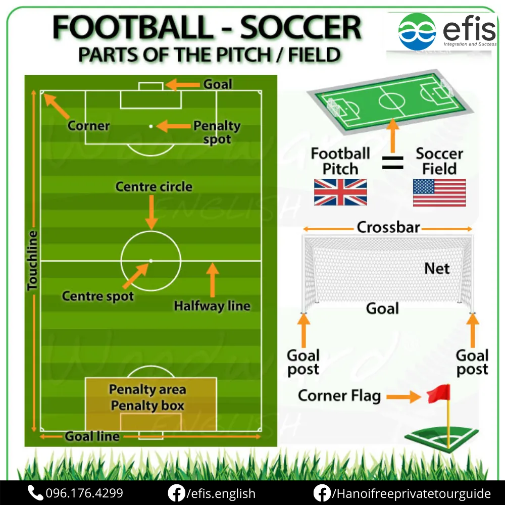 Sân bóng với các khu vực được đánh dấu