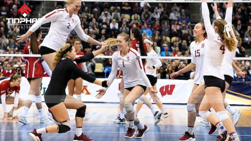 Đội bóng chuyền hơi ăn mừng chiến thắng sau ghi điểm