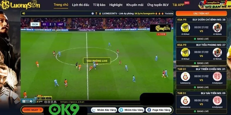 Giao diện Lương Sơn TV thân thiện giúp người hâm mộ nhận diện những manh trong bóng đá