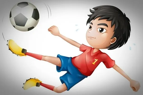 Cầu thủ đang tung cú sút trên sân bóng, thể hiện tinh thần quyết tâm khi mơ đi đá bóng đánh con gì.