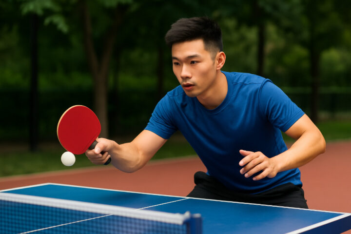 Vận động viên thi đấu bóng bàn đơn trên bàn