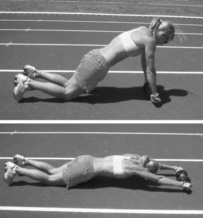 Hình ảnh trong phần &quot;power-wheel roll-out&quot;, cơ bụng co lệch tâm để chống lại trọng lực gây duỗi thân và xoay xương chậu.