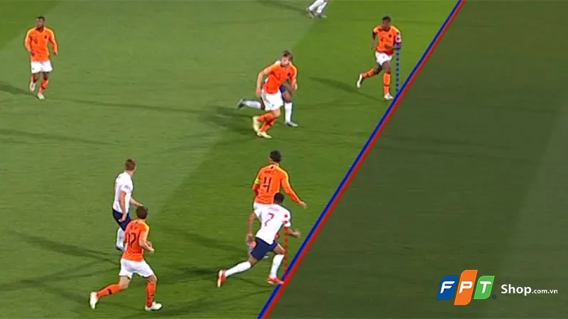 Cầu thủ tiền đạo chạy phá bẫy việt vị, minh họa luật việt vị trong bóng đá được giải thích chi tiết và dễ hiểu